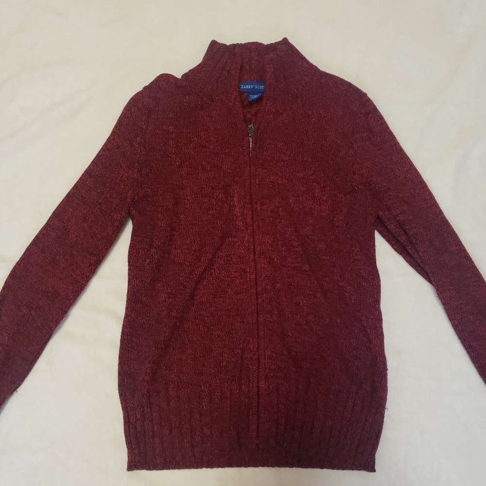 Karen Scott womens medium red zip up sweater
